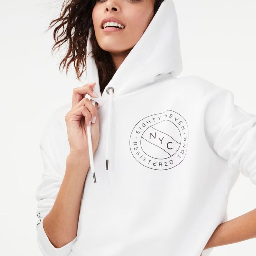 Aeropostale Logo Outline Crop Pullover Hoodie Women’s Size L White